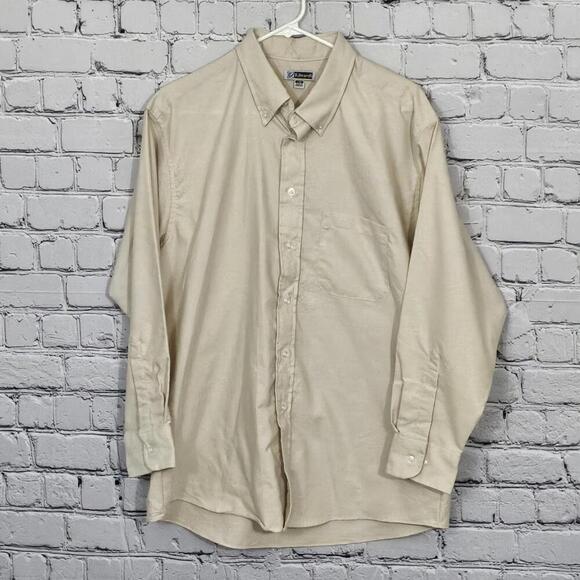2/$20 Edwards Tan Long Sleeve Button Front Shirt Size L | Classic Workwear Style - Picture 1 of 5